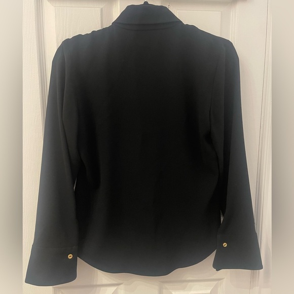 Linda Allard Ellen Tracy Black Blouse with Gold Buttons - Picture 6 of 7